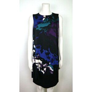 DKNY - WOMEN'S BLACK, BLUE, GREEN FLORAL PRINT DRESS  - SIZE 4 -